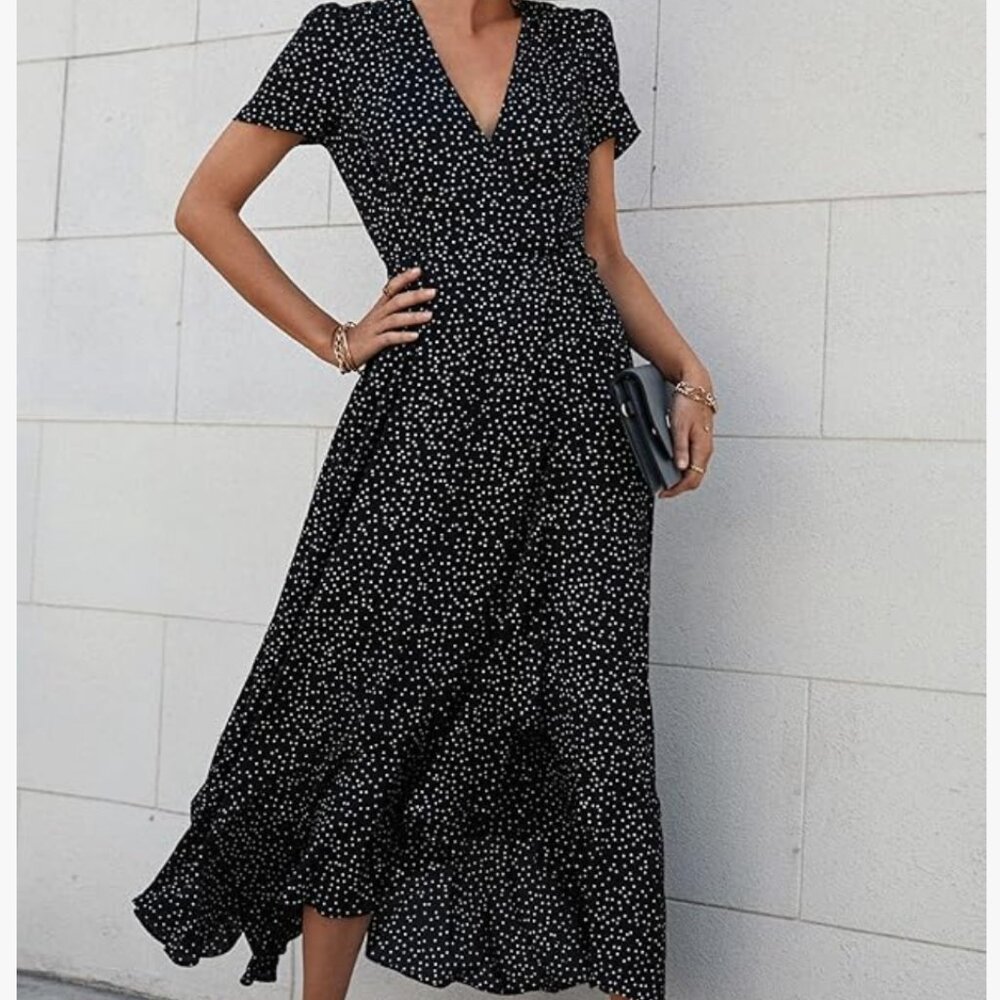 Partygarden Wrap Dress Elegant Black Midi Dress